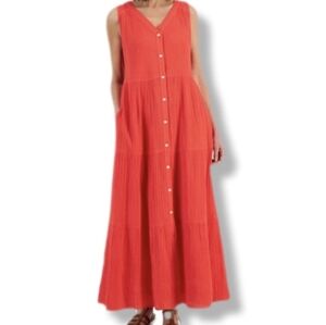 Style & Co. Sleeveless Medium Orange Ankle Length Dress Size M